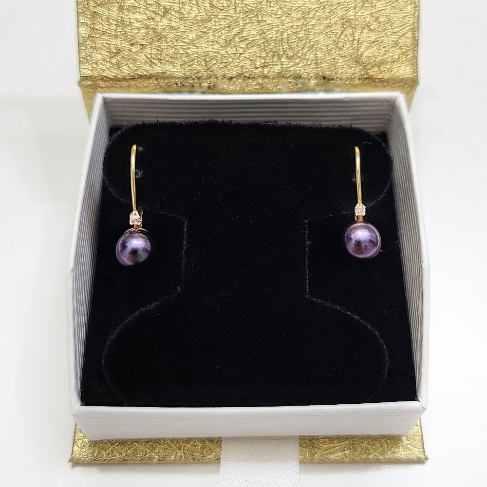 ✨SALE✨ Deep Blue Pearl Diamond 14K Gold Dangle Earrings